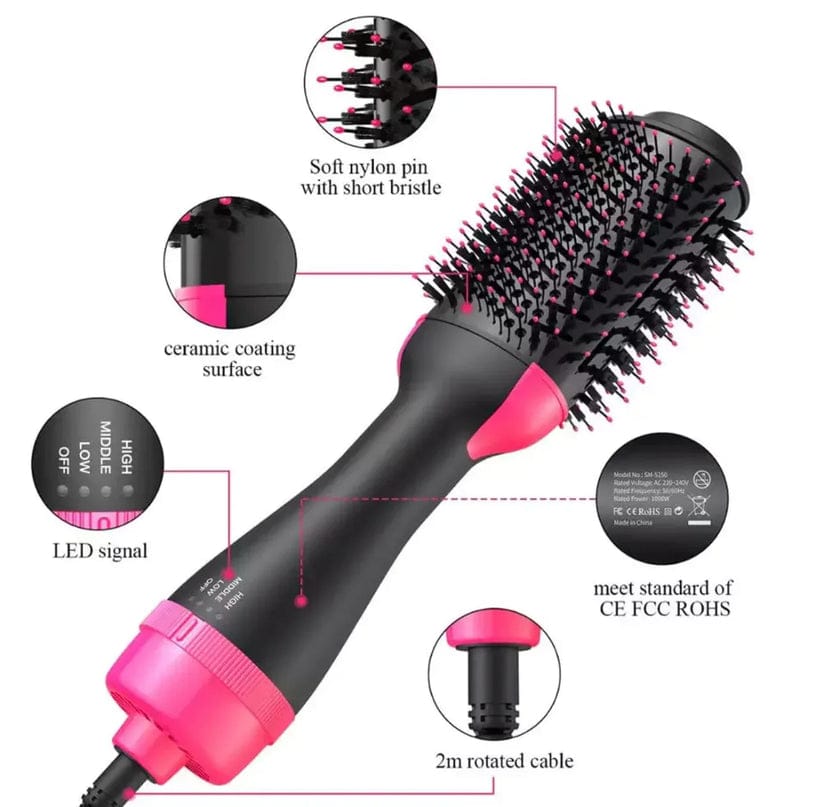 One Step Hot Air Brush 4 In 1 Hair Dryer, Straightener, Curler And Volumizer